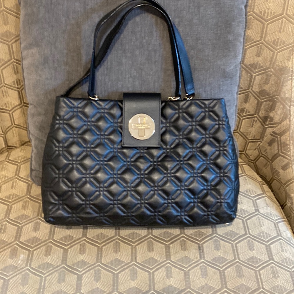 Kate Spade Outlet “Astor Court” Quilted Black Leather Satchel.